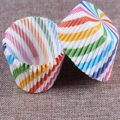 100pcs/Lot Rainbow Color Paper Cupcake Mold Muffin Cupcake Paper Cups Tray Baking Decorating Tools Pastry Molds Bakeware