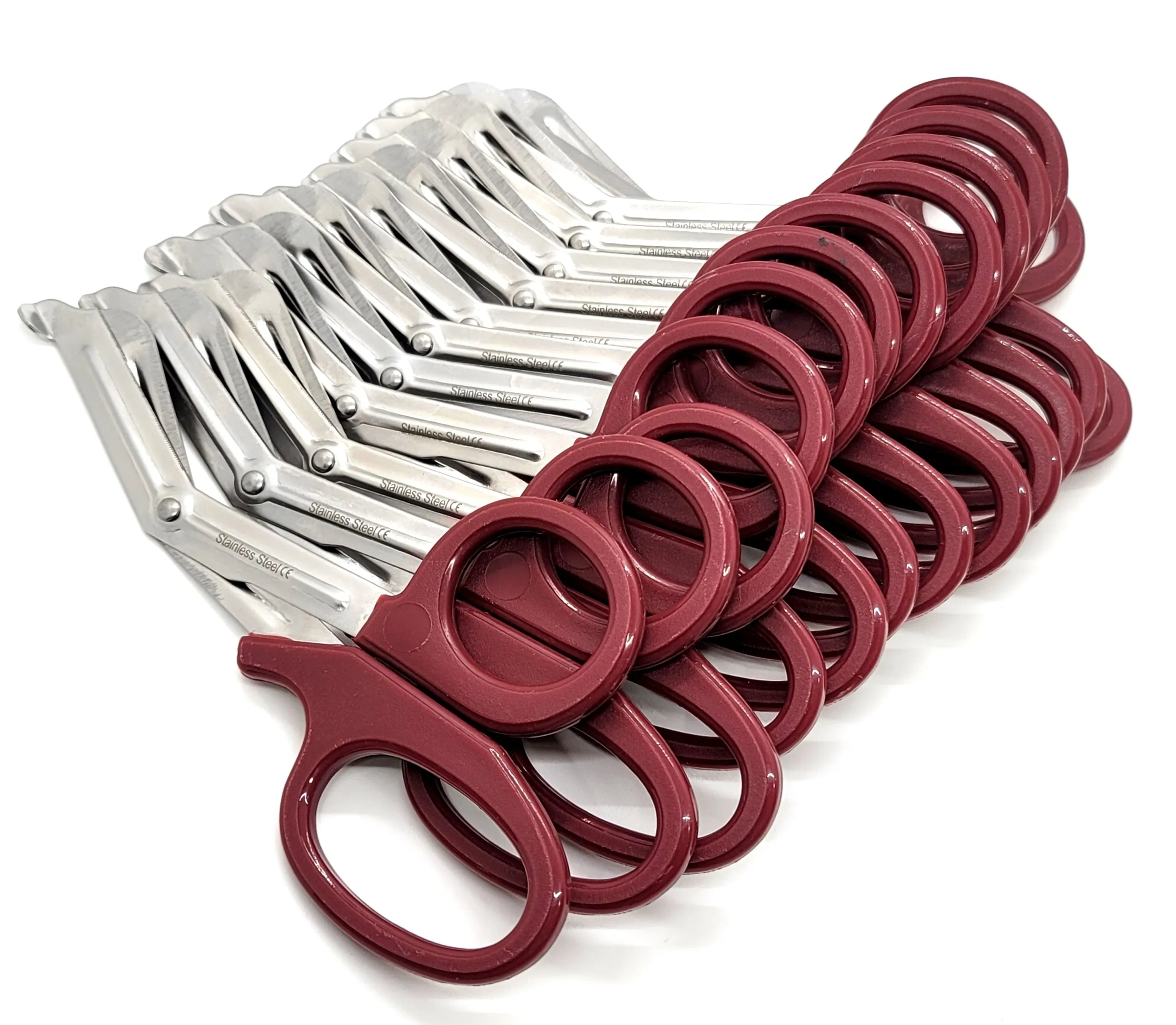 12/Pack Burgandy Handle Trauma Shears 7.25" Stainless Steel Scissors for Paramedics, EMT, Nurses, Firefighters   More