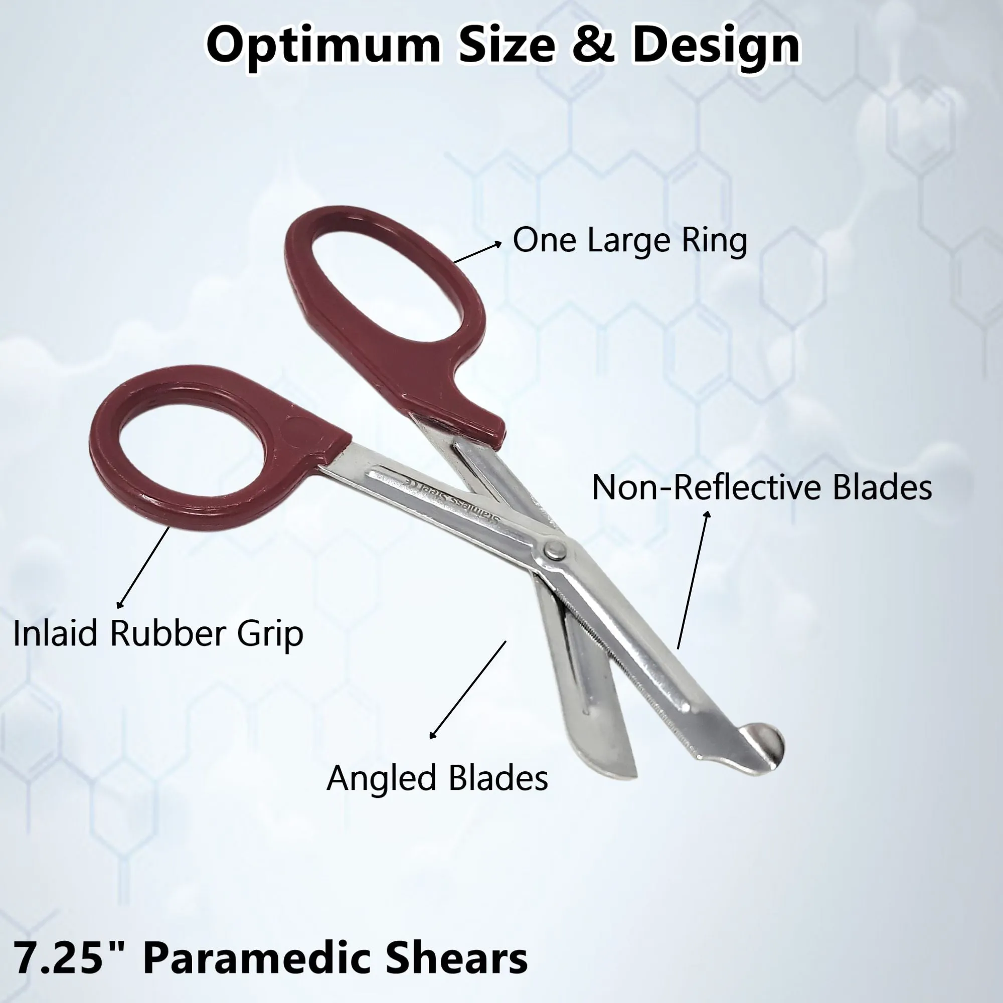 12/Pack Burgandy Handle Trauma Shears 7.25" Stainless Steel Scissors for Paramedics, EMT, Nurses, Firefighters   More