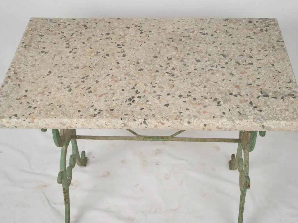 19th-Century French Garden Table w/ Granite Top & Scrolled Iron Base w/ green patina