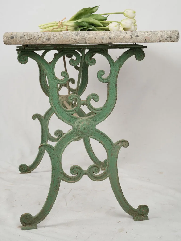 19th-Century French Garden Table w/ Granite Top & Scrolled Iron Base w/ green patina