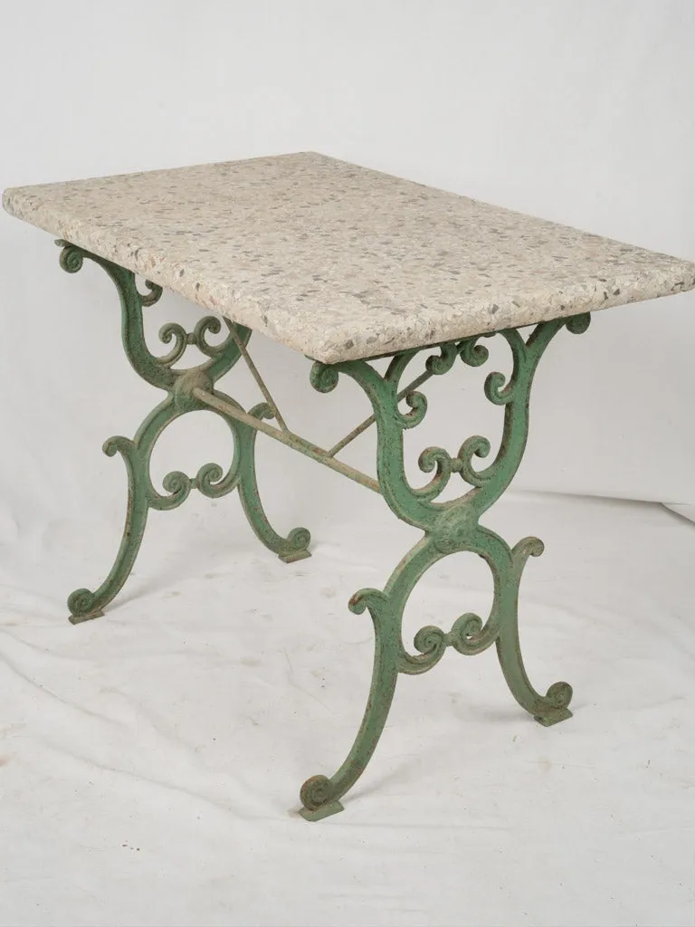 19th-Century French Garden Table w/ Granite Top & Scrolled Iron Base w/ green patina