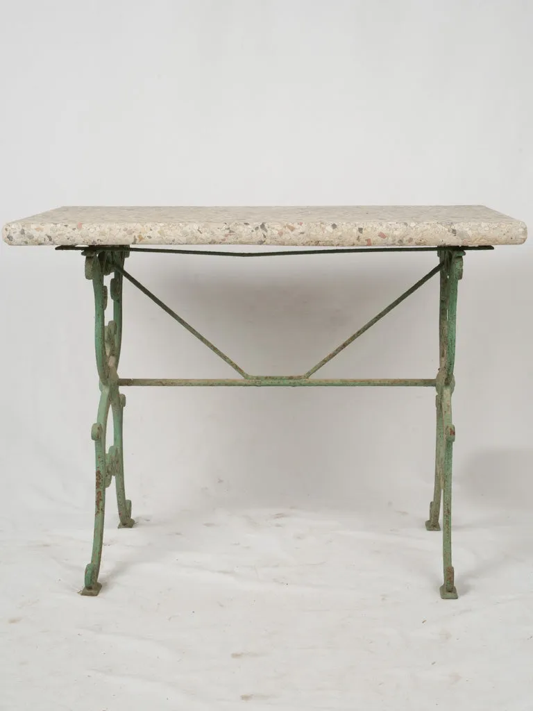 19th-Century French Garden Table w/ Granite Top & Scrolled Iron Base w/ green patina