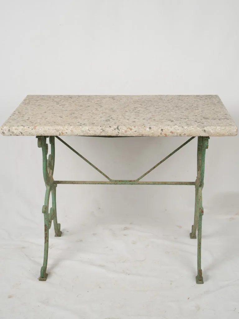 19th-Century French Garden Table w/ Granite Top & Scrolled Iron Base w/ green patina