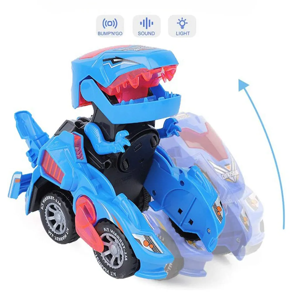 2 IN 1 Automatic Transforming Dinosaur Toy Car with LED Light and Music- Battery Operated