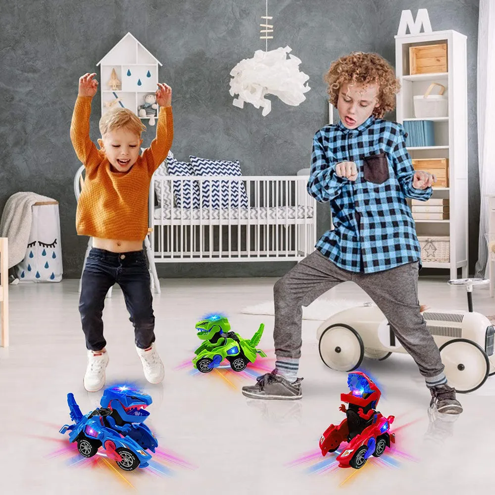 2 IN 1 Automatic Transforming Dinosaur Toy Car with LED Light and Music- Battery Operated