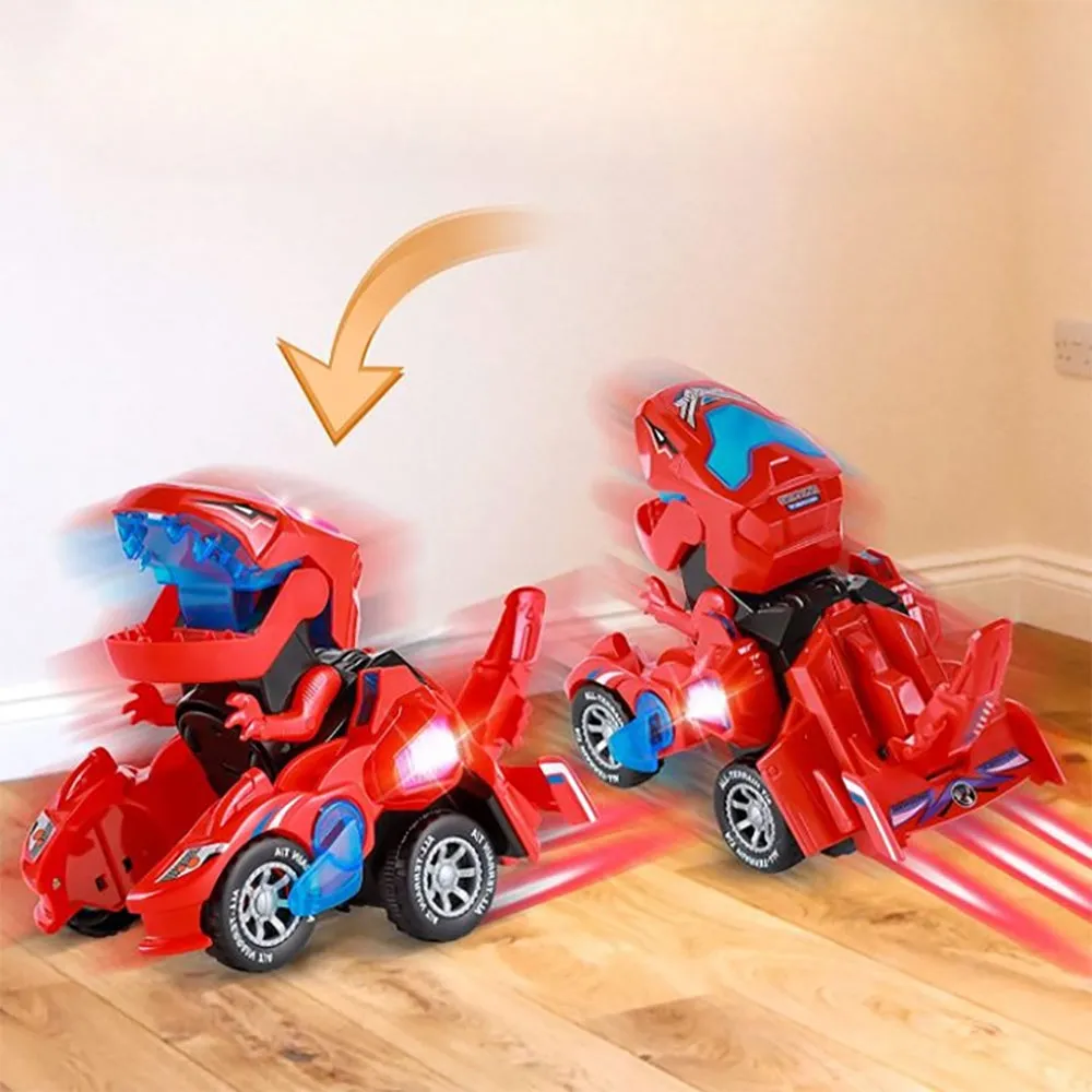 2 IN 1 Automatic Transforming Dinosaur Toy Car with LED Light and Music- Battery Operated