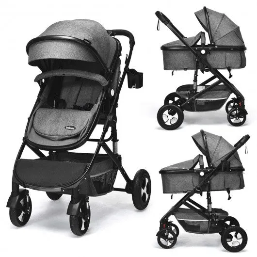 2 in 1 High Landscape Convertible Reversible Bassinet Pram-Gray