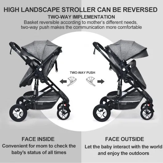 2 in 1 High Landscape Convertible Reversible Bassinet Pram-Gray