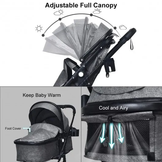 2 in 1 High Landscape Convertible Reversible Bassinet Pram-Gray