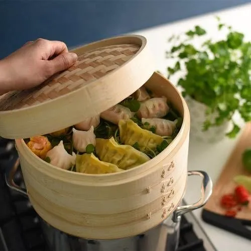 2 Pcs Bamboo Steamer Basket