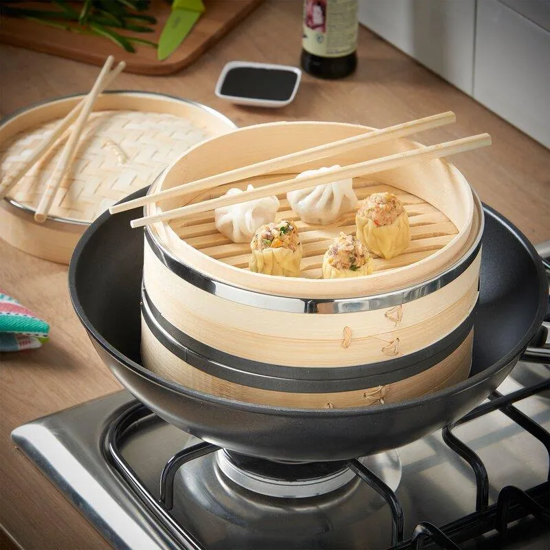 2 Pcs Bamboo Steamer Basket