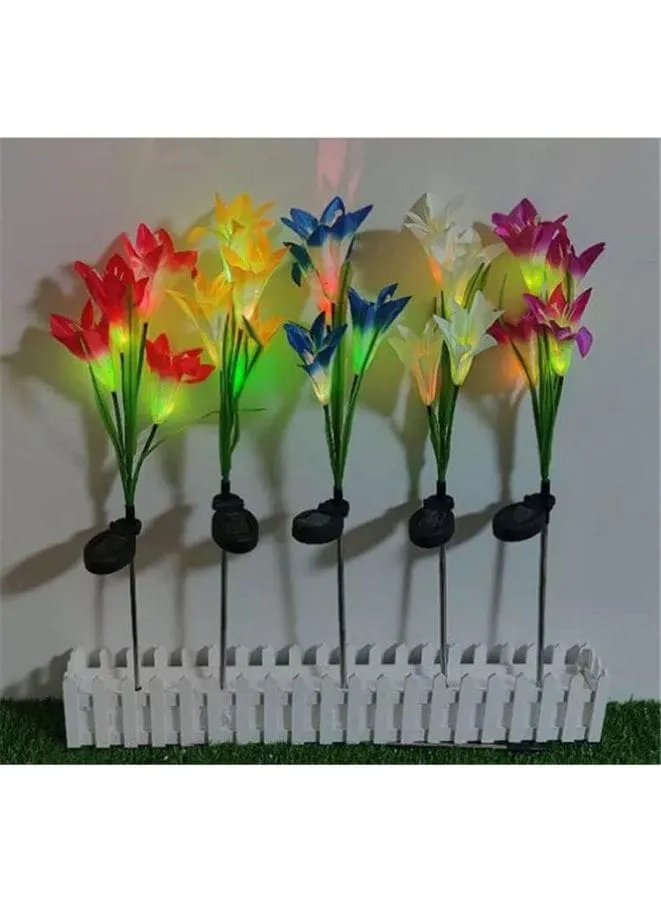 2 Pcs Beautiful Romantic Waterproof Solar Powered LED Simulation Lily Artificial Flower for Landscape With Stake For Outdoor Garden, Red