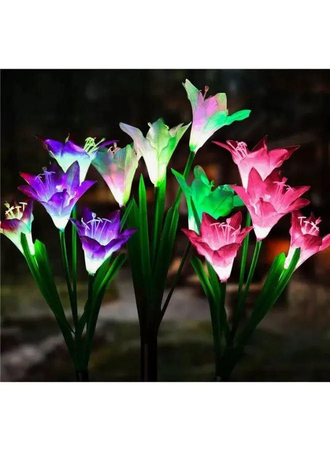 2 Pcs Beautiful Romantic Waterproof Solar Powered LED Simulation Lily Artificial Flower for Landscape With Stake For Outdoor Garden, Red