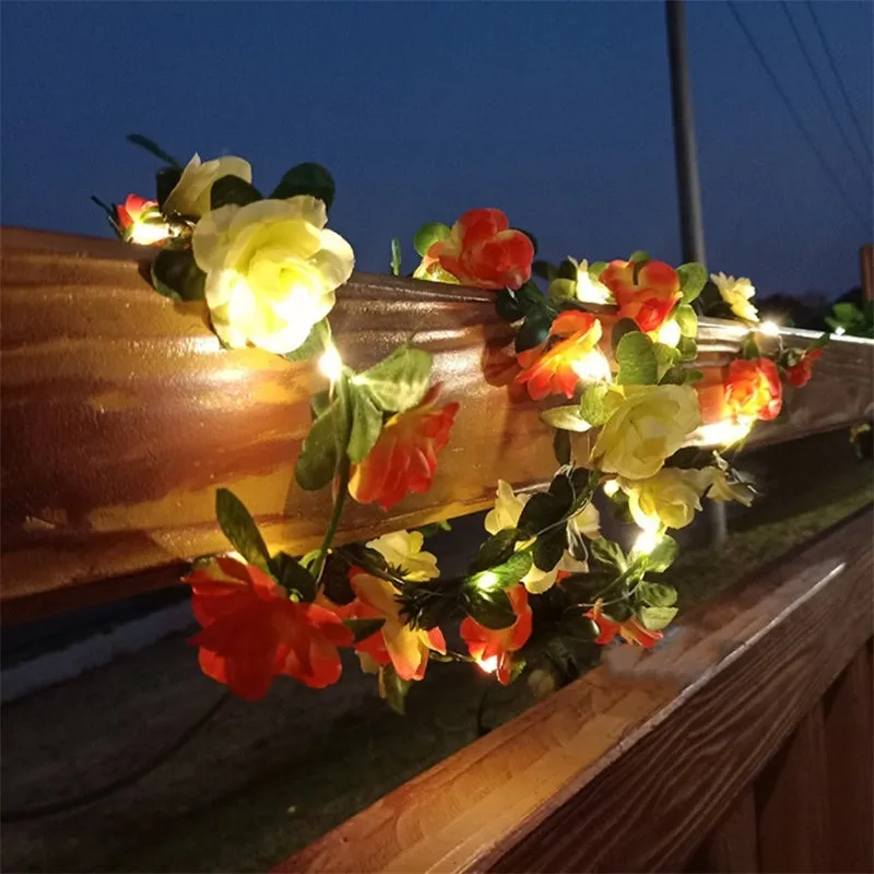 20/50/100LED Solar 8 Modes Adjustable Double-color Rose Flower String Light