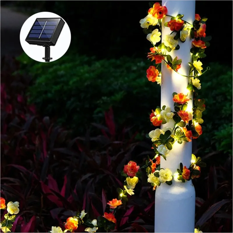 20/50/100LED Solar 8 Modes Adjustable Double-color Rose Flower String Light