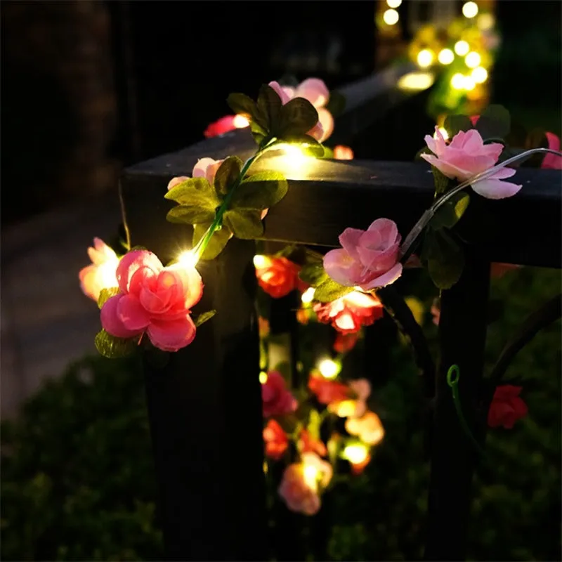 20/50/100LED Solar 8 Modes Adjustable Double-color Rose Flower String Light