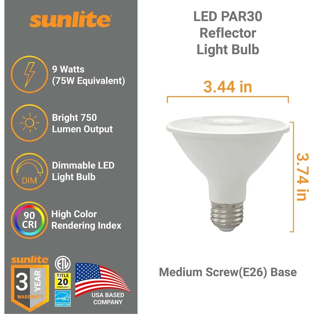 24Pk - Sunlite 9w LED PAR30 Reflector Floodlight 5000K Bulb - 75W Equiv