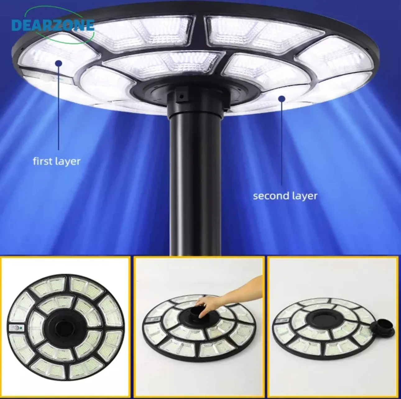 2500W Solar Outdoor Light UFO Garden Pole And Wall Street Lights For Home, Yard, Farmhouses with Remote