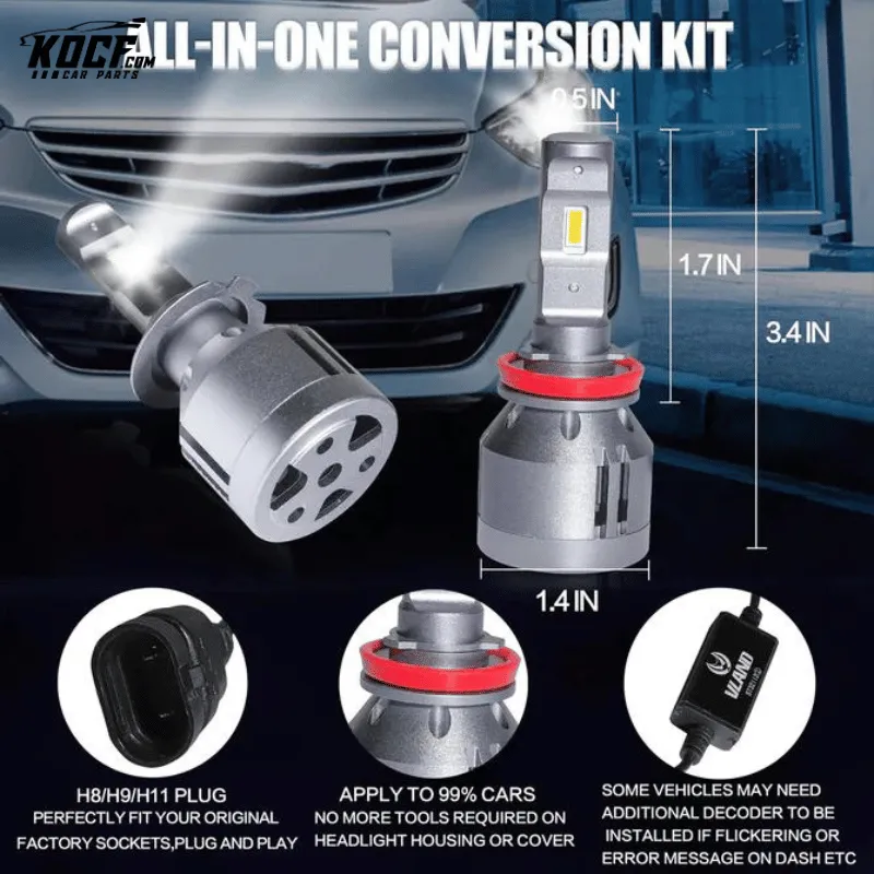 2PCS LED Headlights Bulbs 9005 High Low Beam Fog Lights bulb 6500K 7200LM 32W/Each 64w/Set IP67 Waterproof