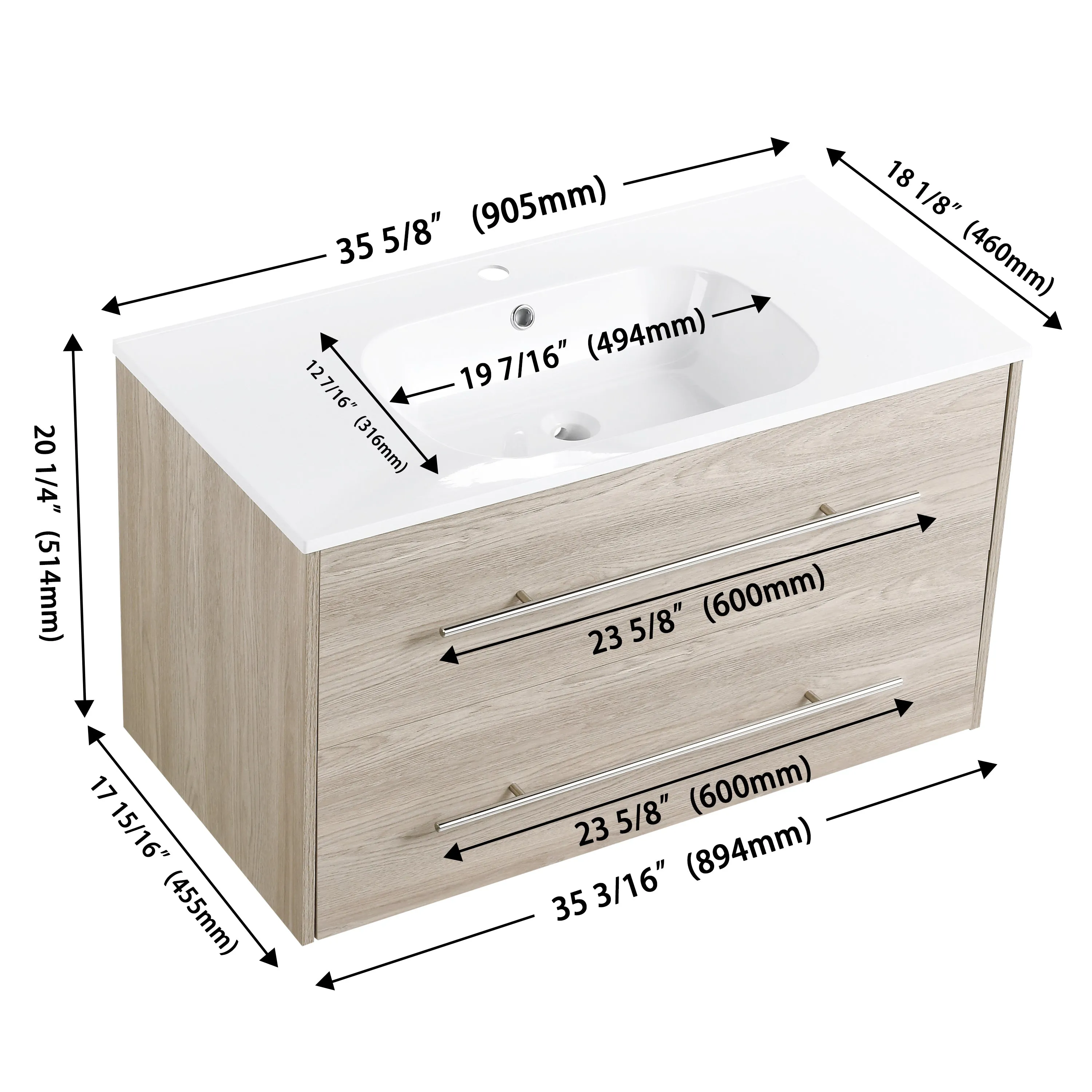 36 Inch Wall Mounted Bathroom Vanity(KD-Packing)-BVC04936WEO