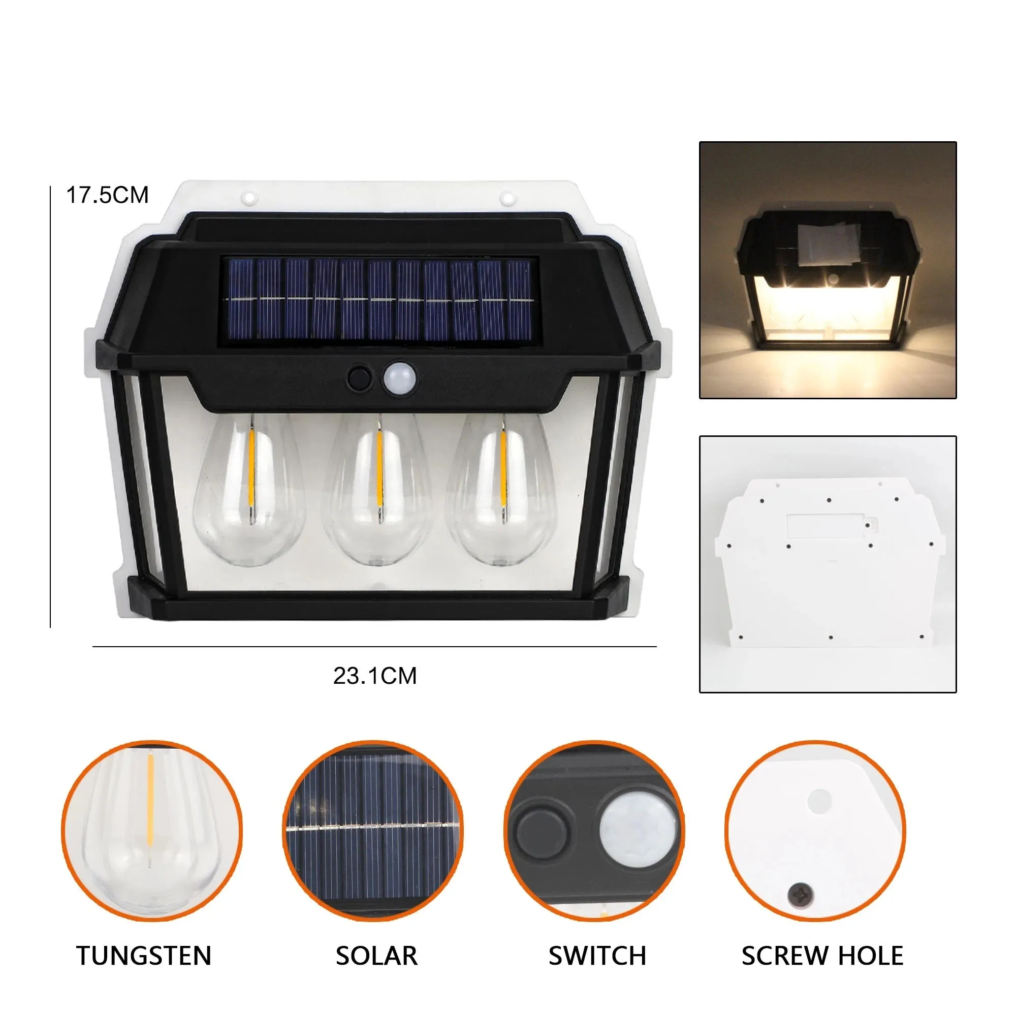 38W 3-Bulb Outdoor Wall Led Solar Powered Light Pi-216