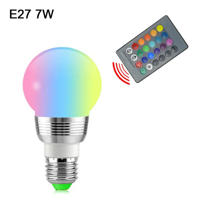 3W 5W 7W 10W RGB LED Bulb E27 E14 GU10 AC 110V 220V LED lamp with IR Remote Control Dimmer Holiday Decor Colorful Night lighting