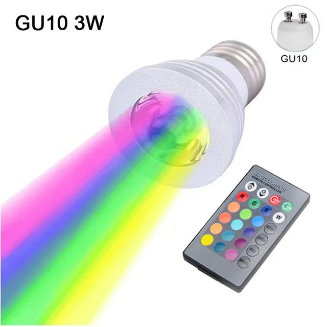 3W 5W 7W 10W RGB LED Bulb E27 E14 GU10 AC 110V 220V LED lamp with IR Remote Control Dimmer Holiday Decor Colorful Night lighting