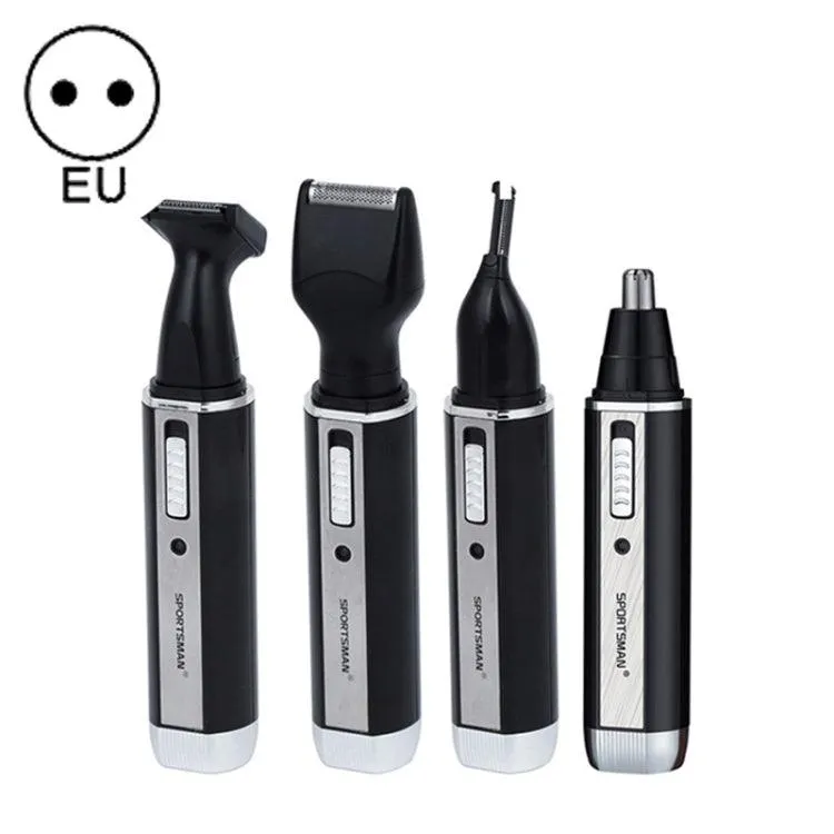 4-in-1 Electric Trimmer for Men: Rechargeable Nose, Ear, Beard, and Eyebrow Shaver with EU Plug (Black, 220V)