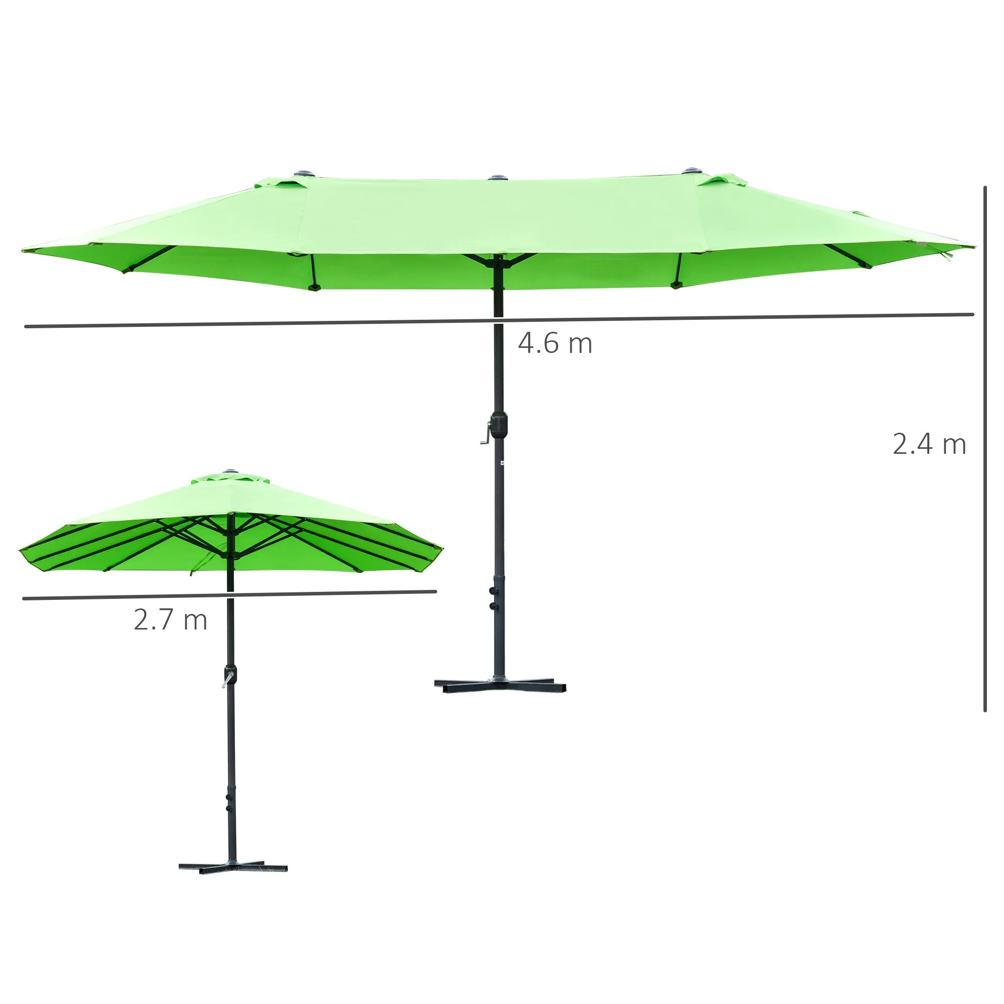 4.6m Garden Parasol Double-Sided Sun Umbrella Patio Market Shelter Canopy Shade Outdoor with Cross Base – Green