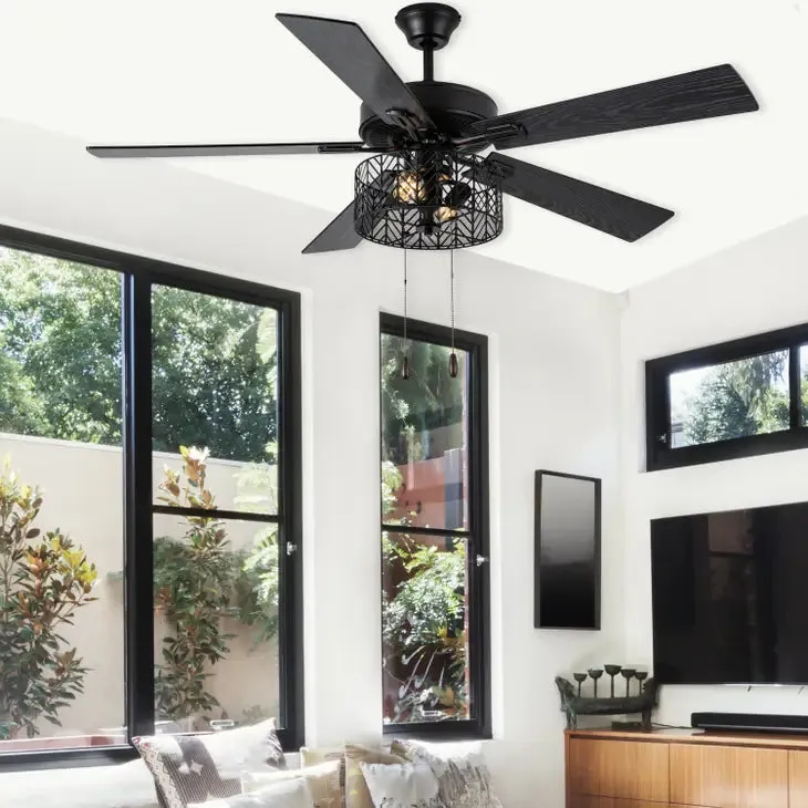 52"W Debra Ceiling Fan with Light Kit - Black