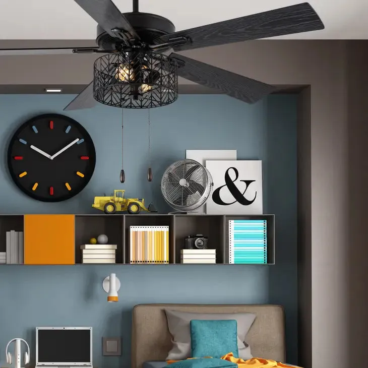 52"W Debra Ceiling Fan with Light Kit - Black