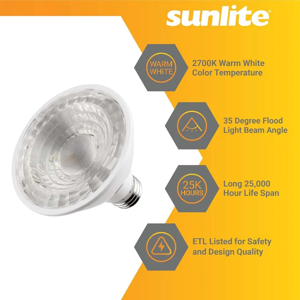 6Pk - Sunlite 10w LED Par30 Short Neck E26 Base 2700K Warm White Bulb