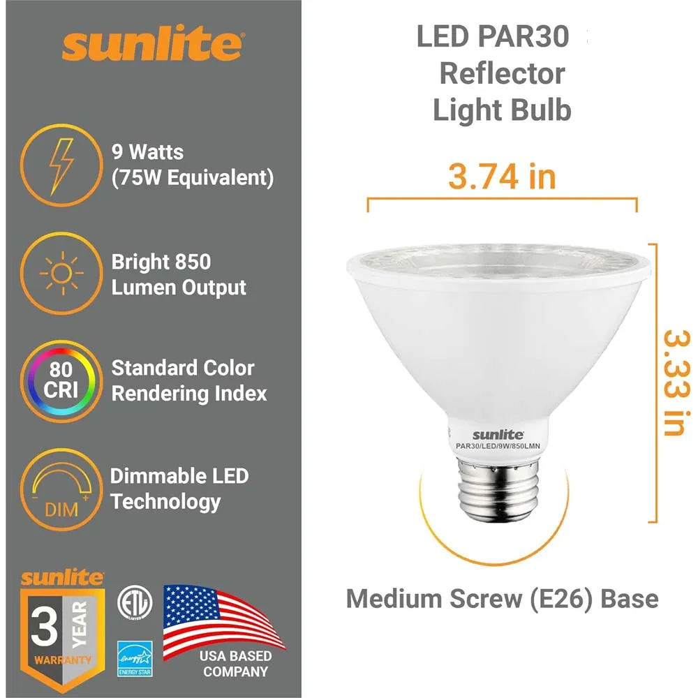 6Pk - Sunlite 10w LED Par30 Short Neck E26 Base 2700K Warm White Bulb