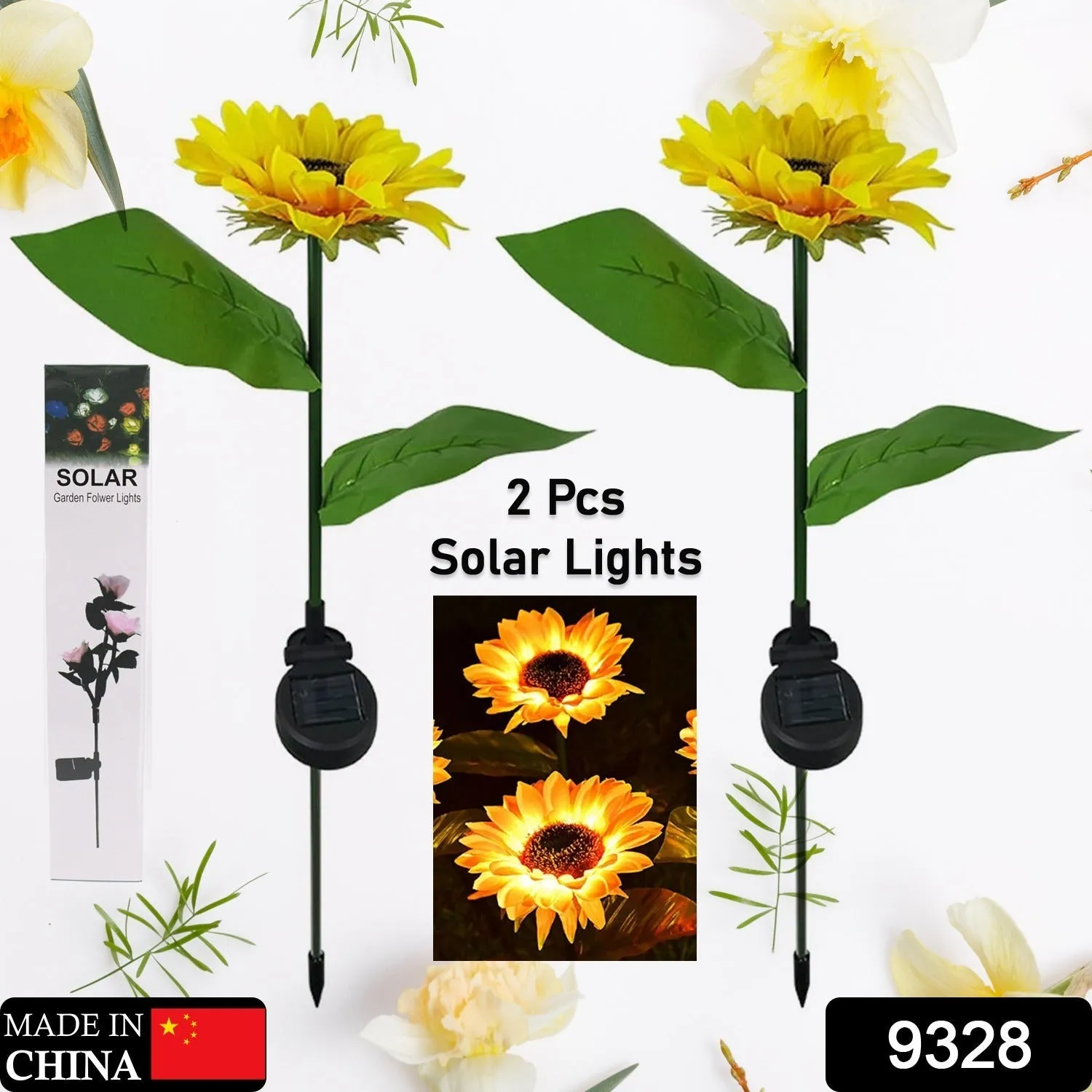 9328 2 Pc Outdoor Solar Sunflower Lights Intelligent Light Control Waterproof Garden Landscape Stake Light