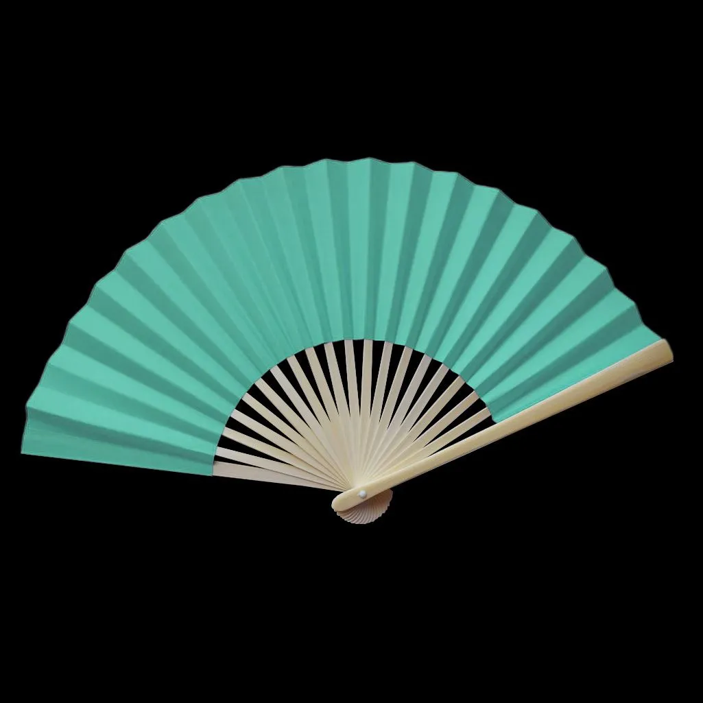 9" Cool Mint Green Paper Hand Fans for Weddings, Premium Paper Stock (10 Pack)