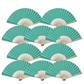 9" Cool Mint Green Paper Hand Fans for Weddings, Premium Paper Stock (10 Pack)