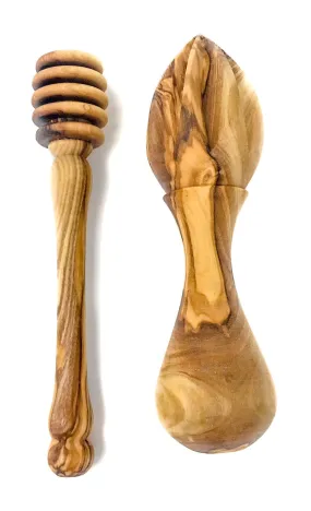 AramediA Olive Wood - Honey Dipper (Length 6"), and Olive Wood Citrus Lemon, Lime, and Orange Handmade Reamer Juicer Squeezer