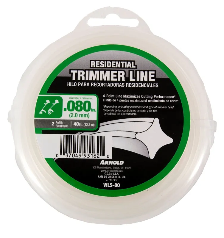 ARNOLD WLS-80 Trimmer Line, 0.080 in Dia, 40 ft L, Nylon :EA: QUANTITY: 1