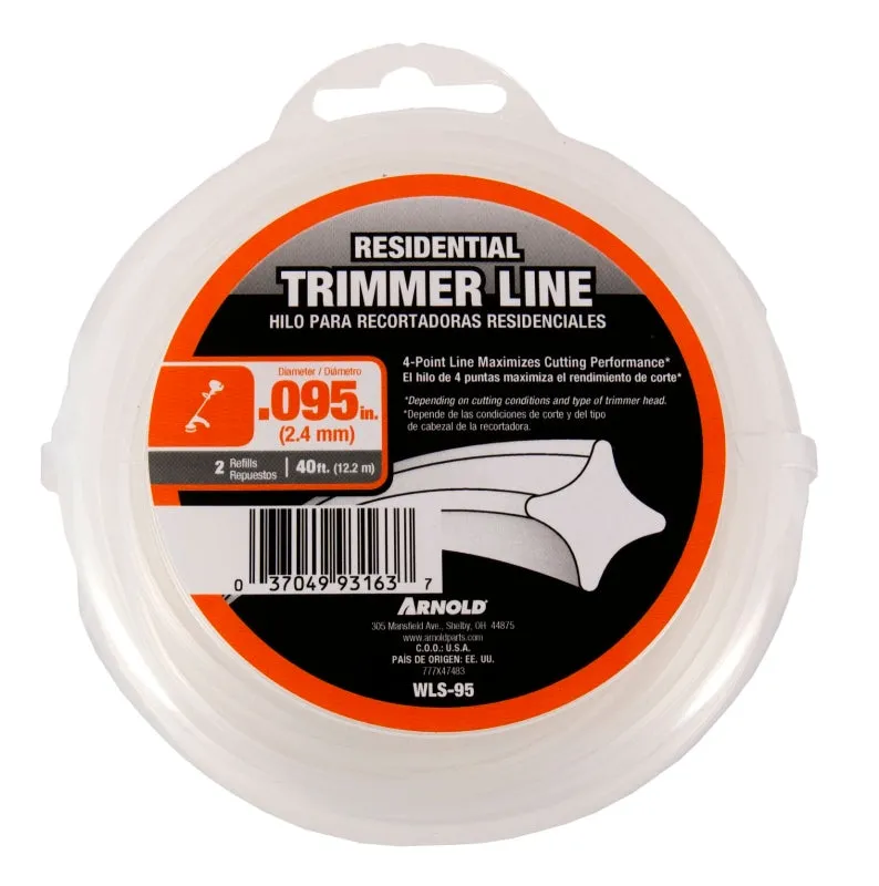 ARNOLD WLS-95 Trimmer Line, 0.095 in Dia, 40 ft L, Nylon :EA: QUANTITY: 1