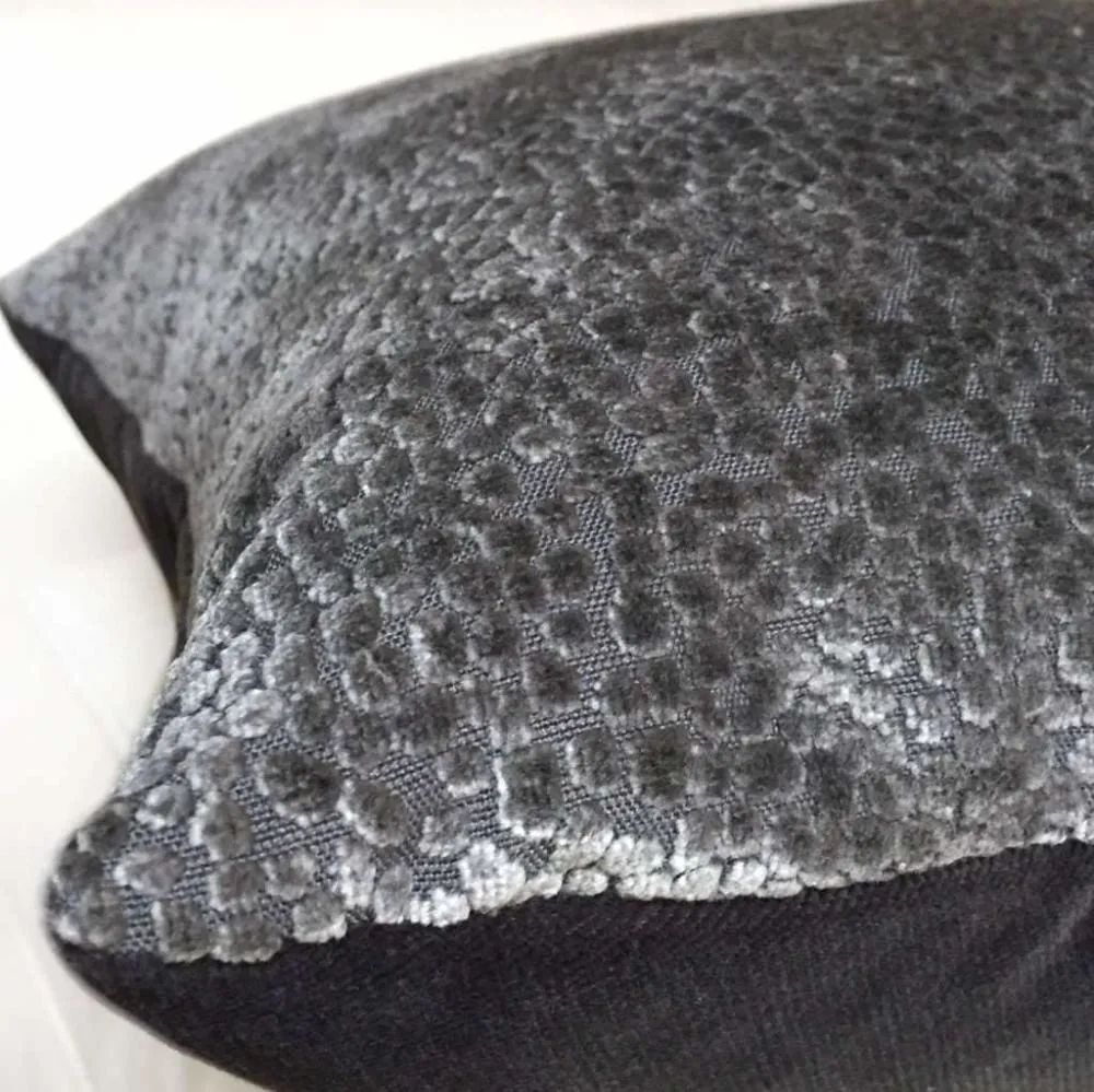 Ascott Pewter Gray Abstract Cut Velvet Dots Pillow Cover