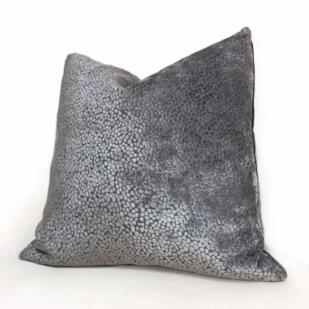 Ascott Pewter Gray Abstract Cut Velvet Dots Pillow Cover