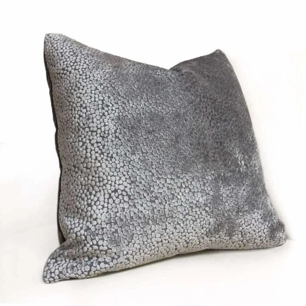 Ascott Pewter Gray Abstract Cut Velvet Dots Pillow Cover