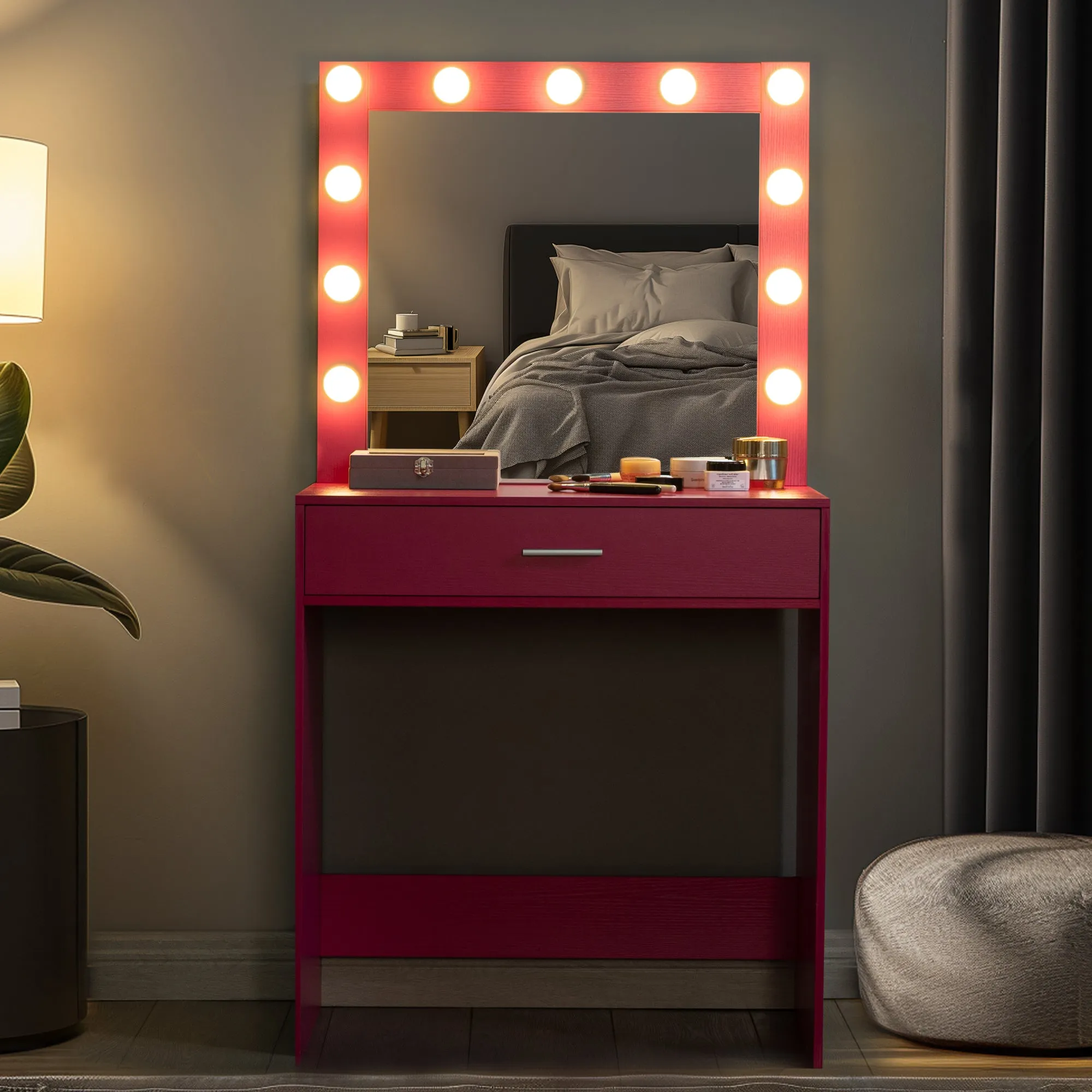 Auro Vanity Desk with Mirror & Light - Pink