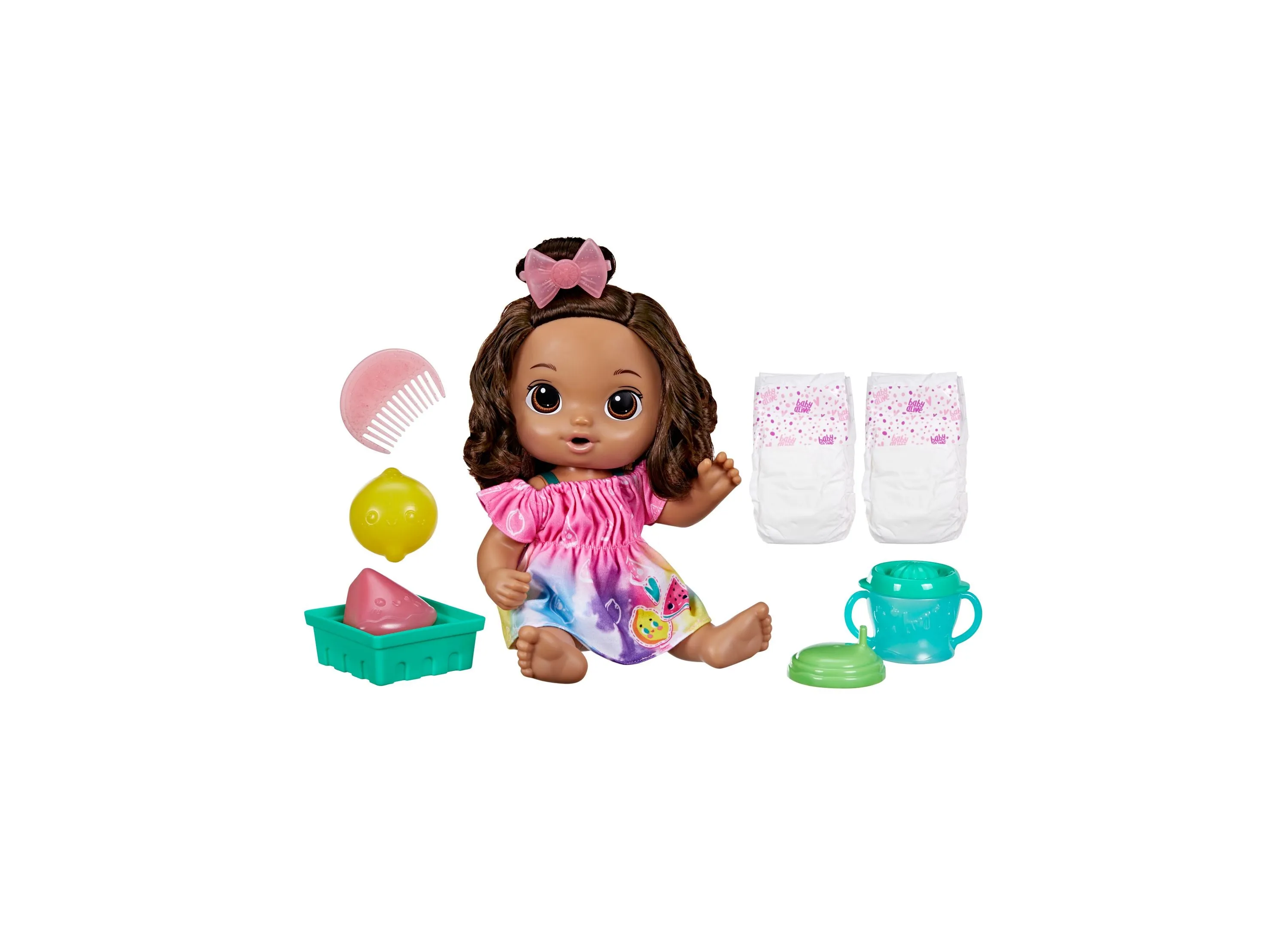 Baby Alive Fruity Sips Doll, Lemon, Brown Hair