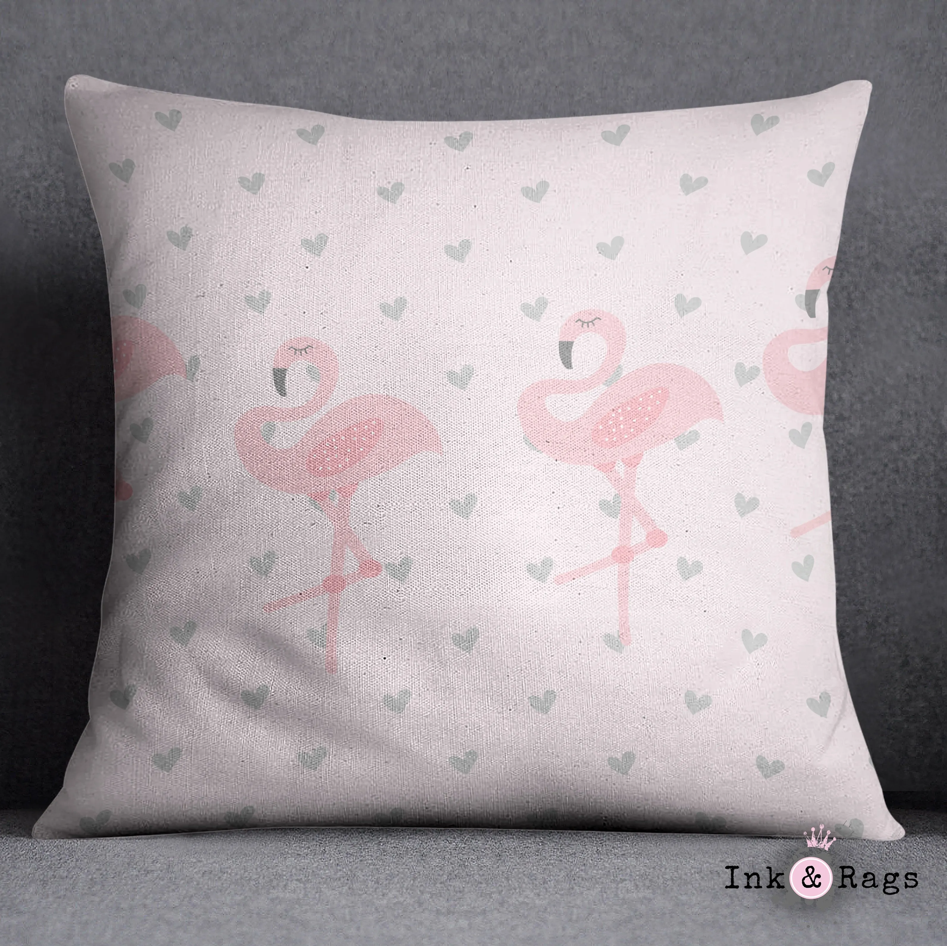 Baby Pink Marching Flamingo Heart Decorative Throw and Pillow Cover Set