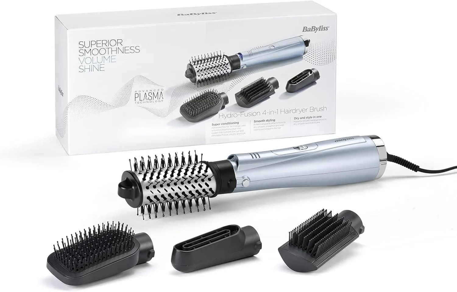 BaByliss Hydro-Fusion 4-in-1 Hair Dryer Brush, 1000W, Air styler, Dry, Smooth, Volume