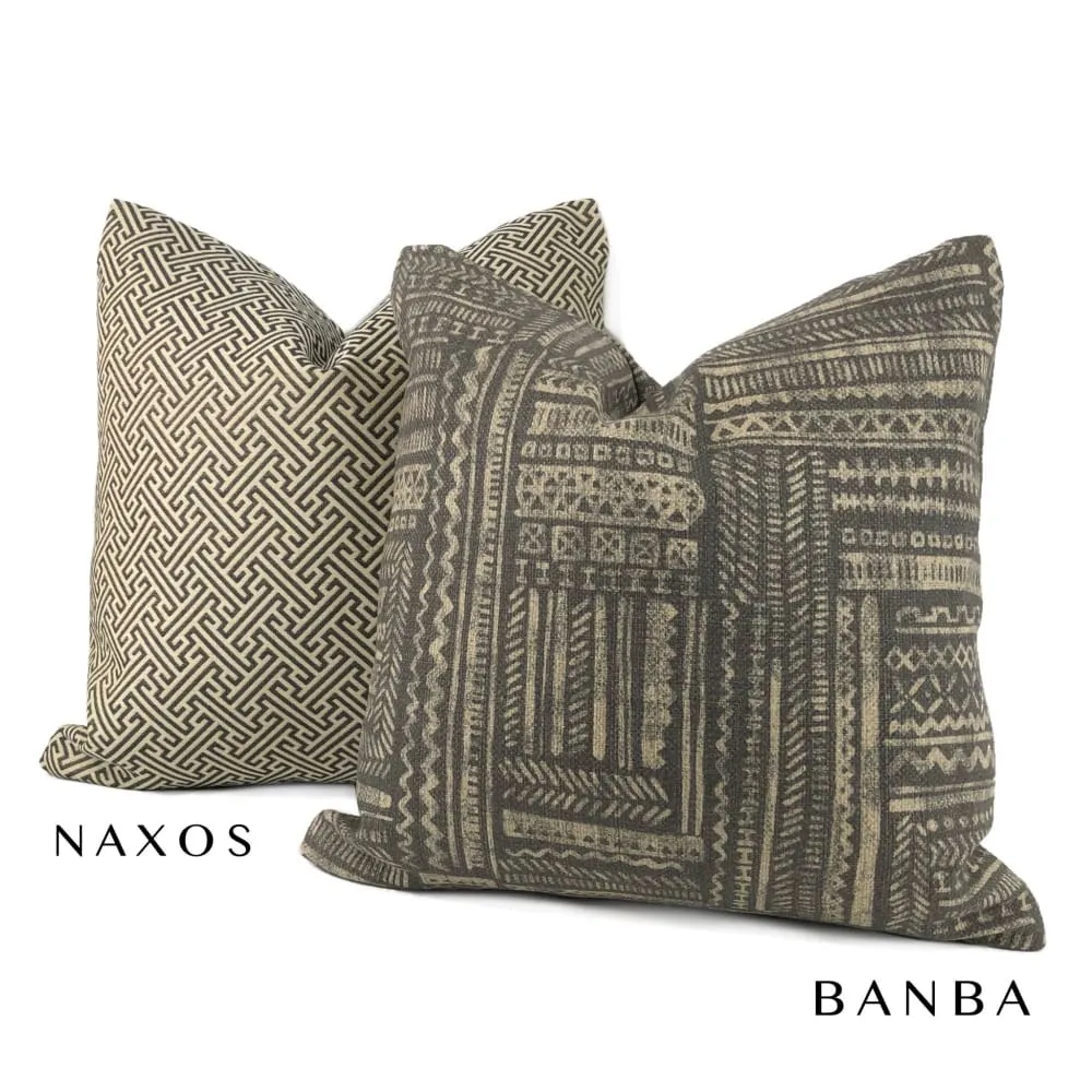 Banba African Ethnic Onyx Tan Mudcloth Print Pillow Cover