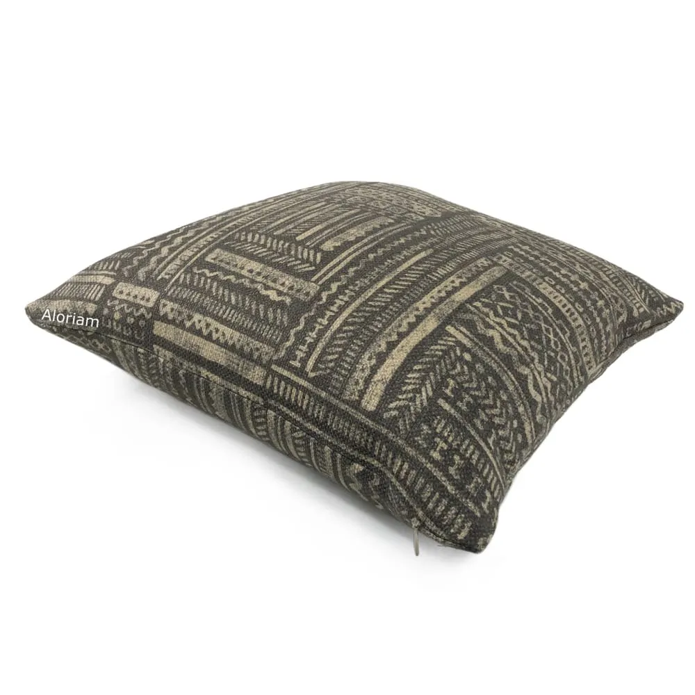 Banba African Ethnic Onyx Tan Mudcloth Print Pillow Cover