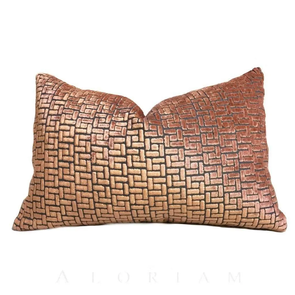 Bari Sunset Orange Cut Velvet Geometric Lattice Pillow Cover